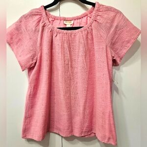 Cat & Jack Girls XL (14) Lined Blouse Top Pink W/Flowers 100% Cotton